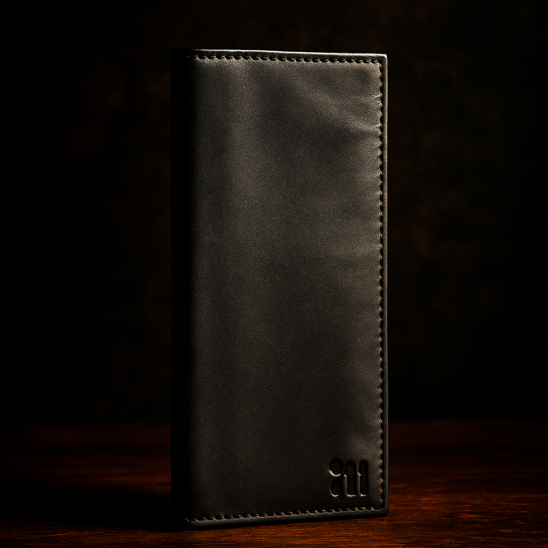 Black Leather Long Wallet for Men