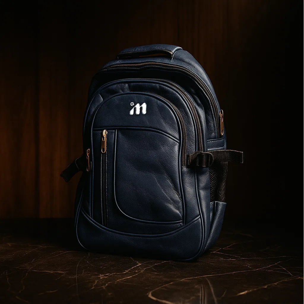 Blue Leather Backpack