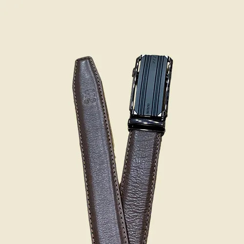 Men's Brown Leather Belt with Automatic Buckle