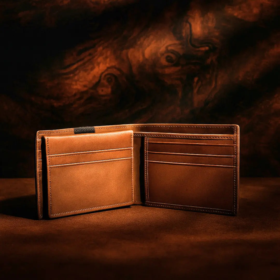 Tan & Black Leather Wallet for Men