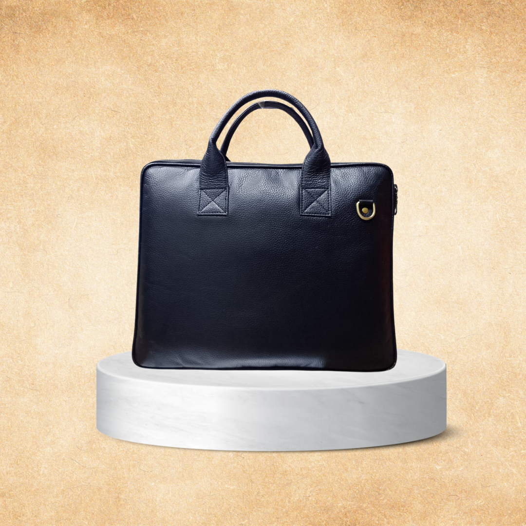 Slim Black Leather Laptop Bag