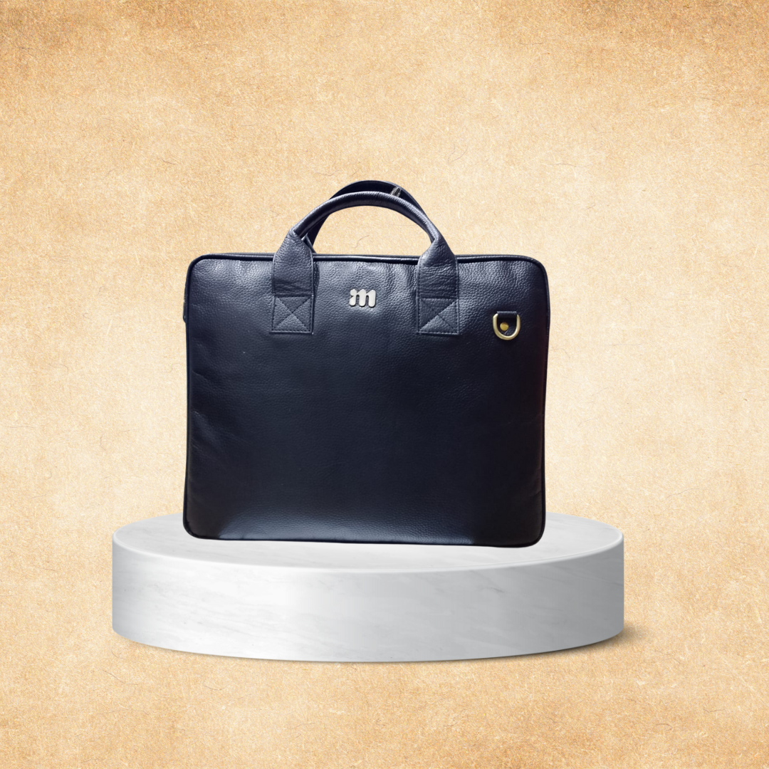 Slim Black Leather Laptop Bag