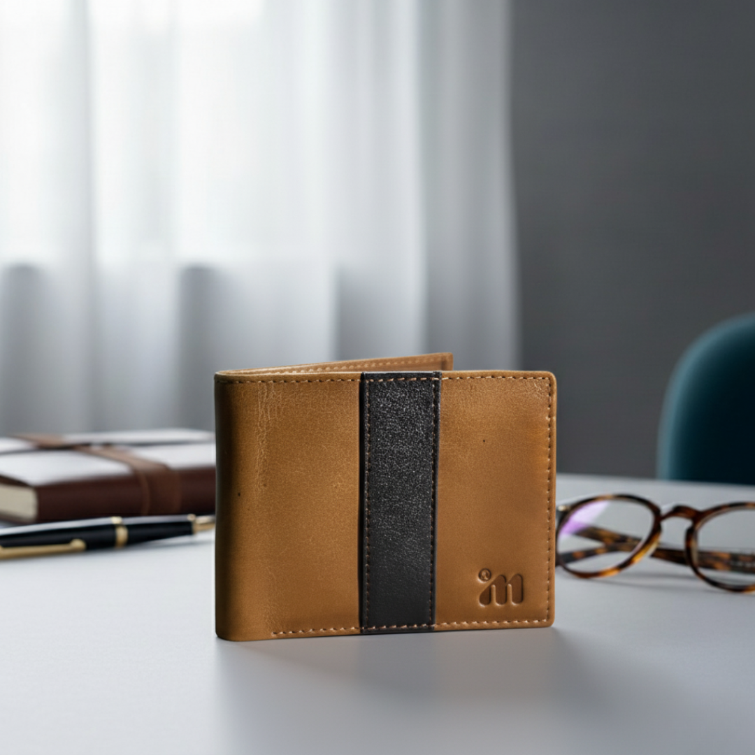 Tan & Black Leather Wallet for Men