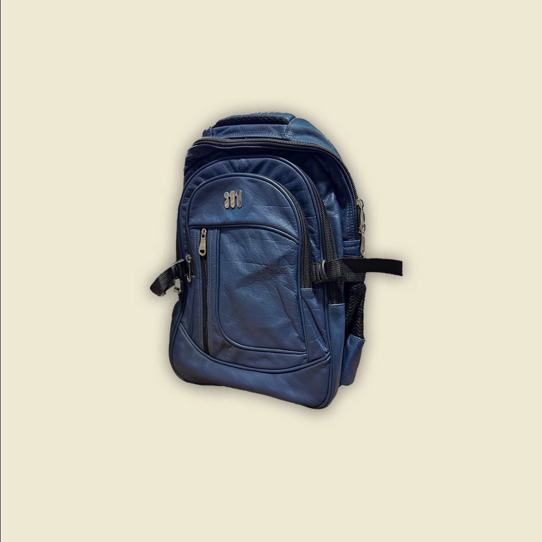 Blue Leather Backpack