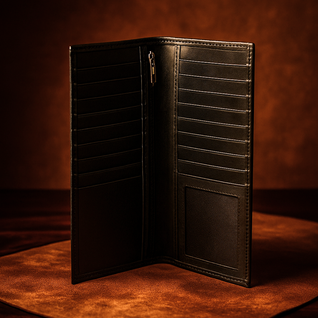 Black Leather Long Wallet for Men