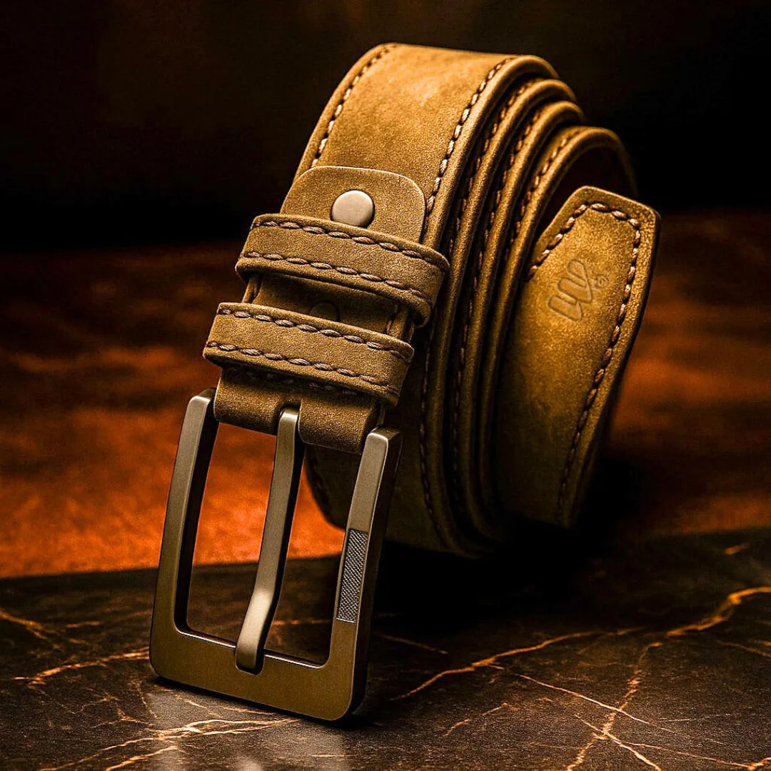 Men's Tan Leather Belt with Classic Buckle