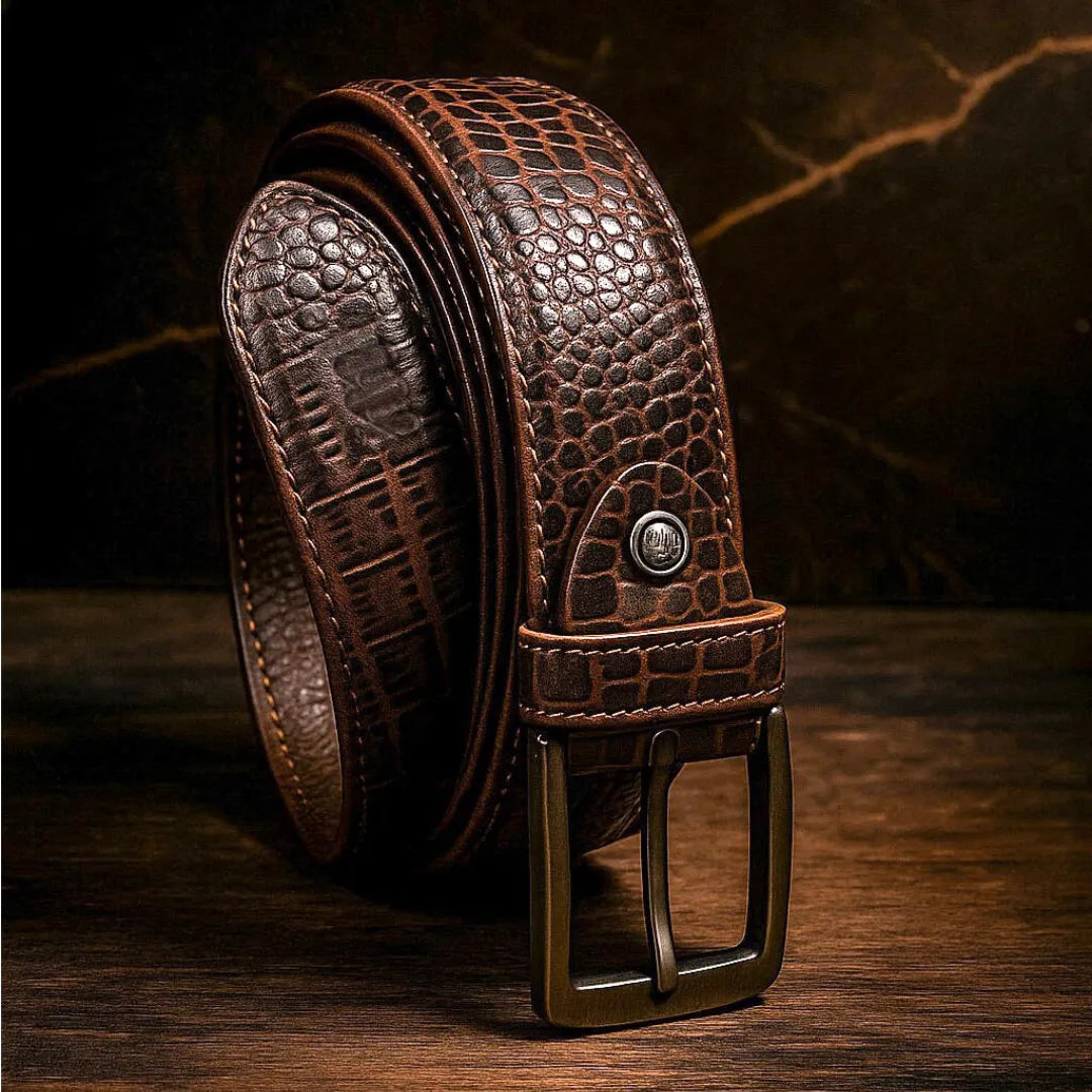 Men's Textured Dark Brown Leather Belt