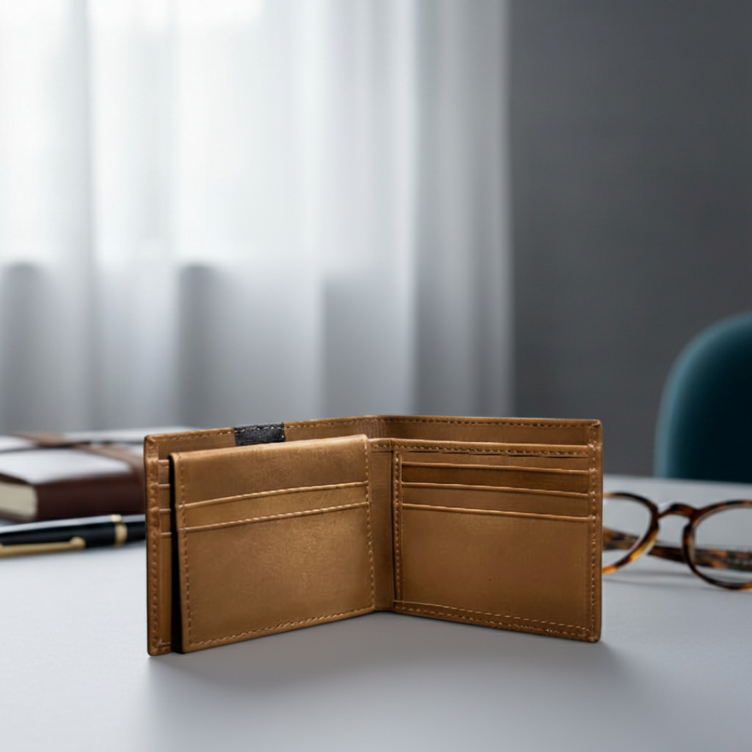 Tan & Black Leather Wallet for Men